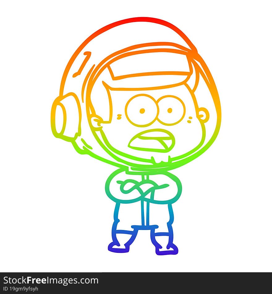 rainbow gradient line drawing of a cartoon surprised astronaut