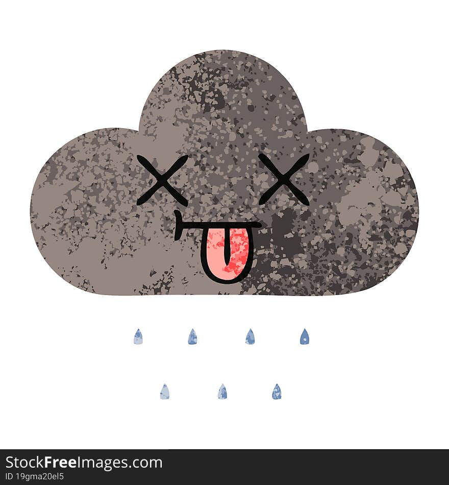 Retro Illustration Style Cartoon Storm Rain Cloud