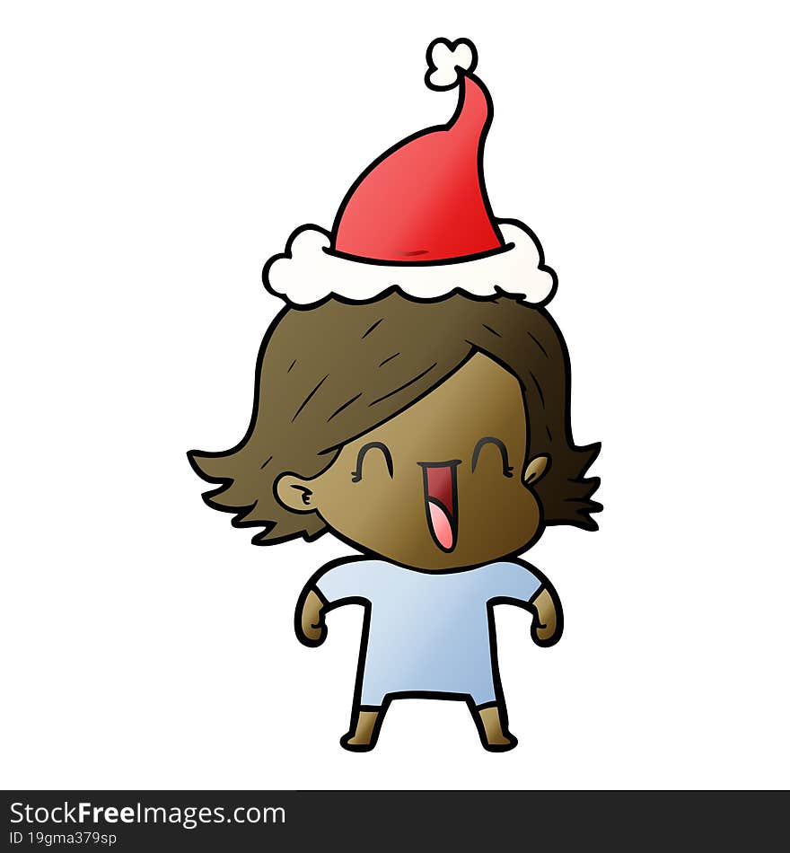 gradient cartoon of a happy woman wearing santa hat