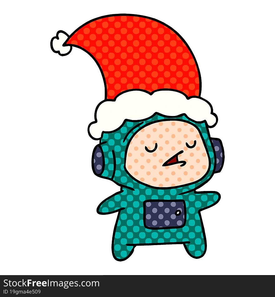 christmas cartoon of kawaii astronaut