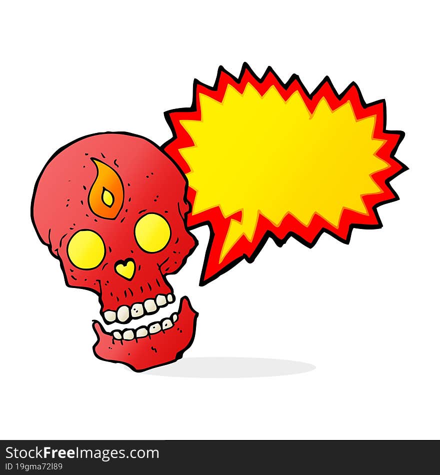 cartoon mystic skull with speech bubble