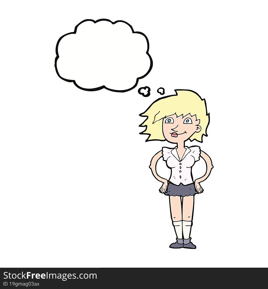 Cartoon Woman With Hands On Hips With Thought Bubble