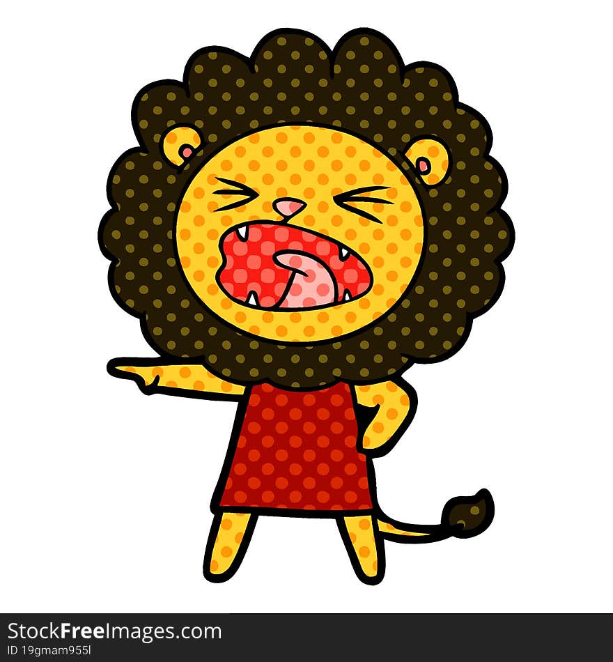 cartoon angry lion in dress. cartoon angry lion in dress