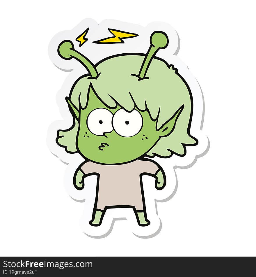 sticker of a cartoon alien girl