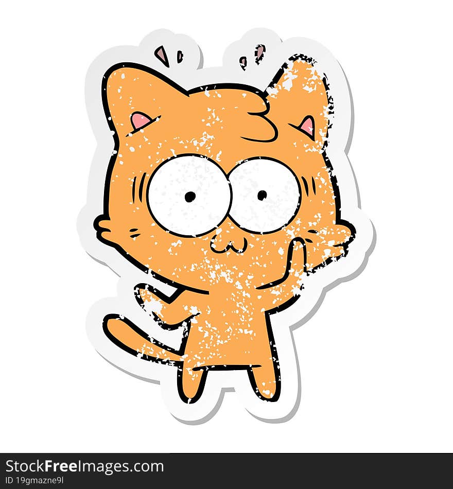 distressed sticker of a cartoon surprised cat