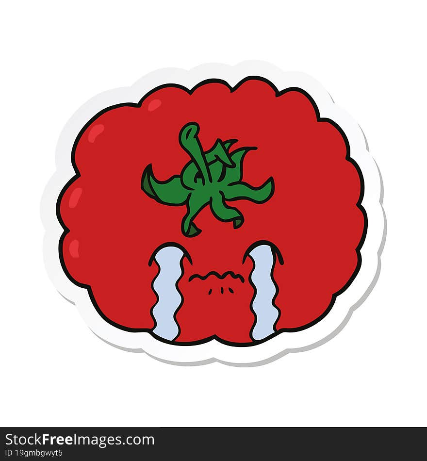 Sticker Of A Cartoon Crying Tomato