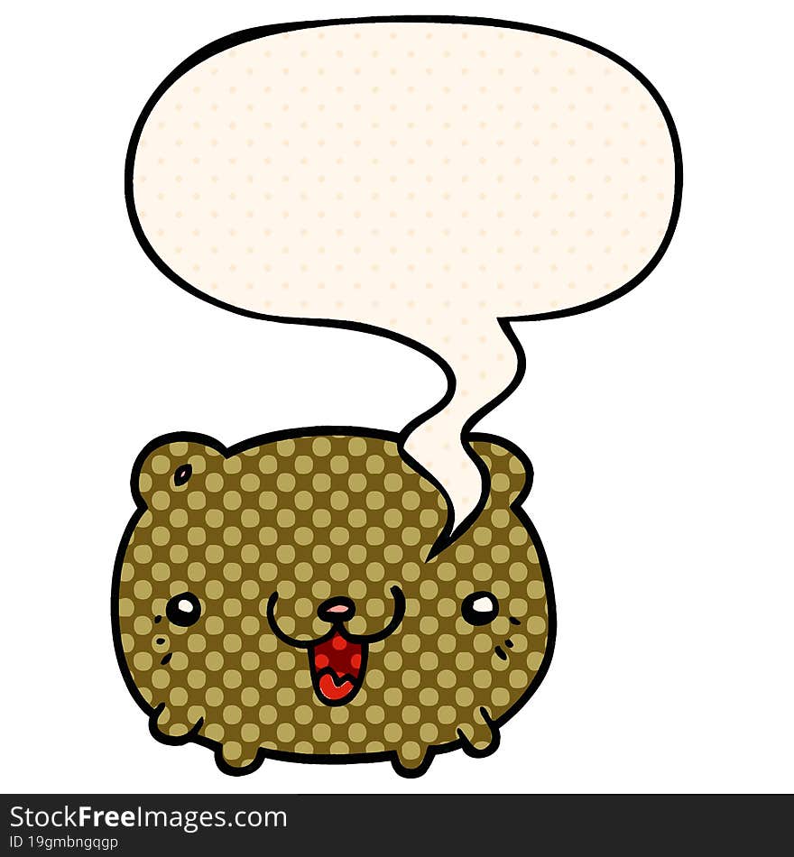 funny cartoon bear with speech bubble in comic book style