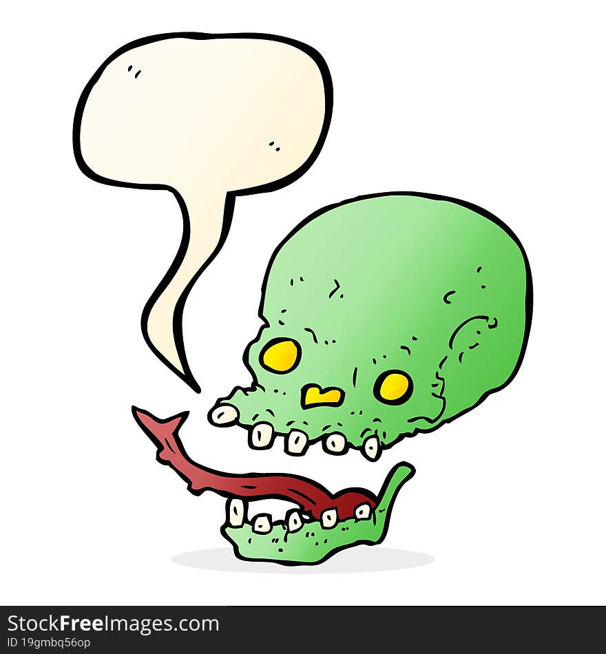 cartoon spooky skull with speech bubble