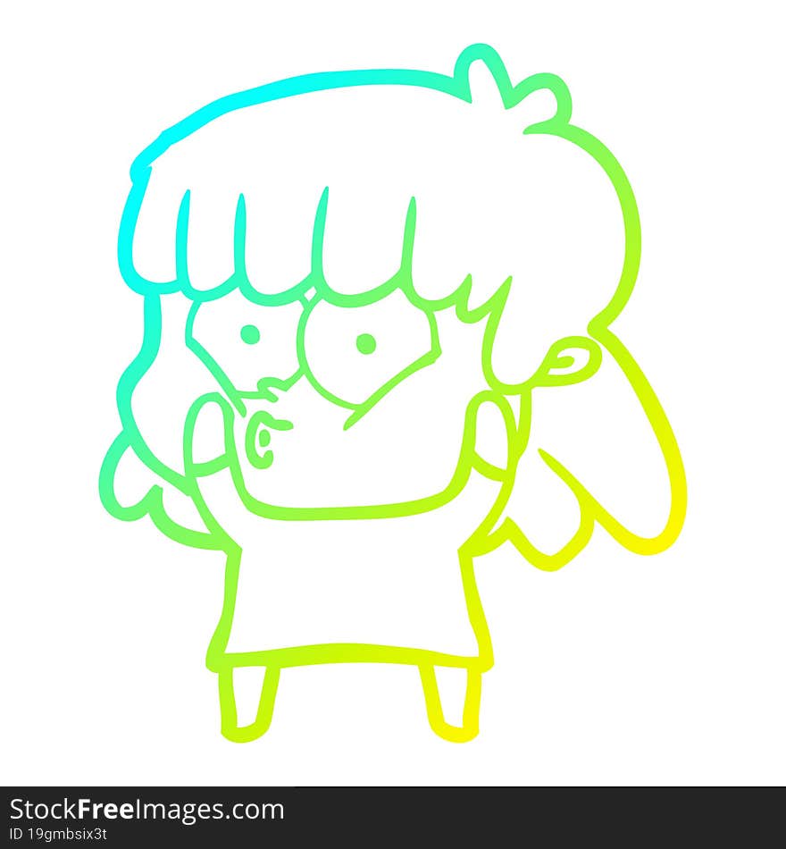 cold gradient line drawing of a cartoon surprised girl