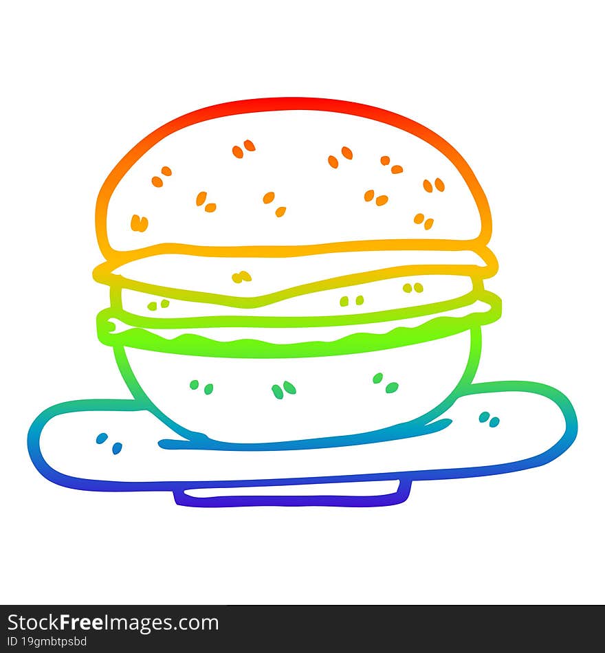 rainbow gradient line drawing cartoon burger