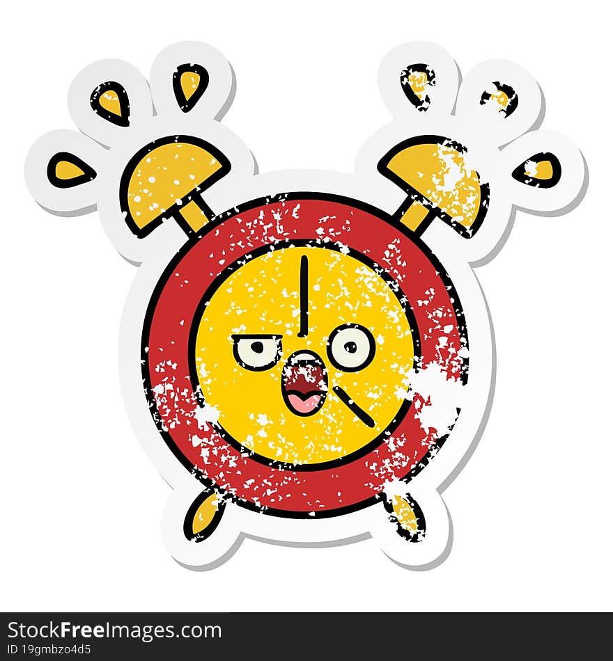 distressed sticker of a cute cartoon alarm clock