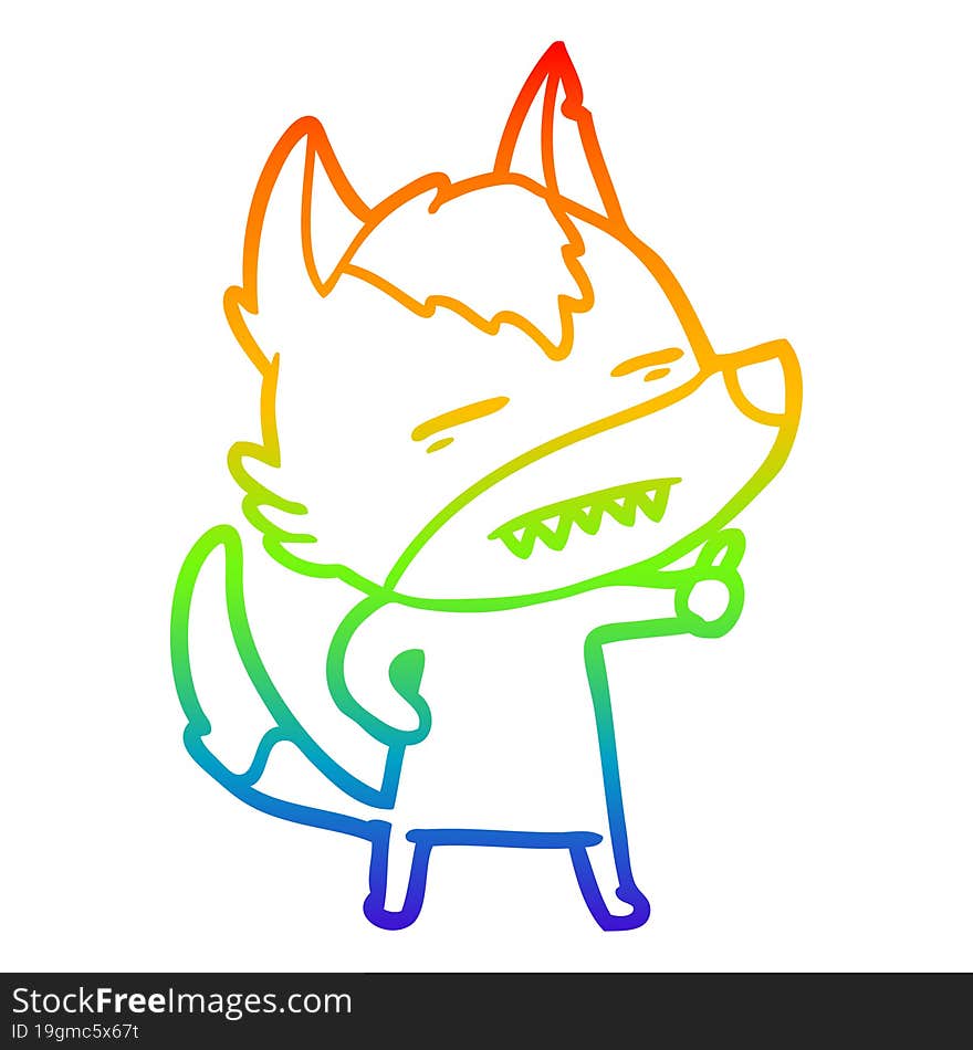 Rainbow Gradient Line Drawing Cartoon Wolf Showing Teeth