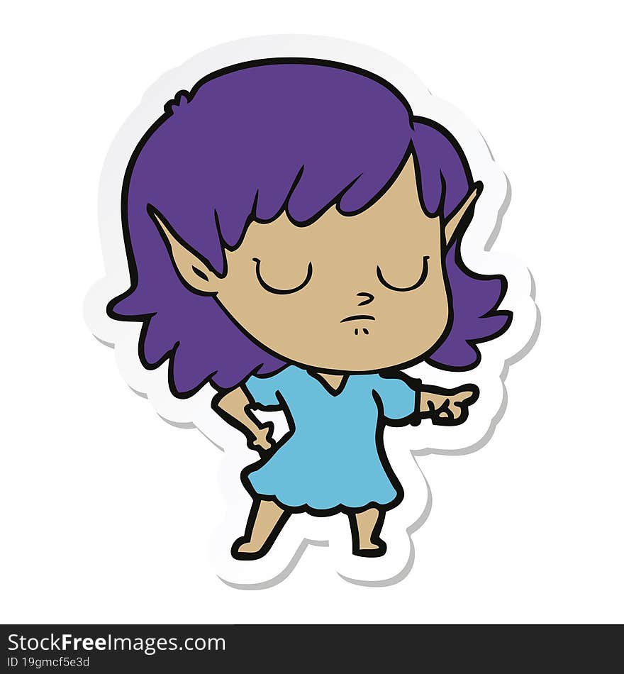 Sticker Of A Cartoon Elf Girl