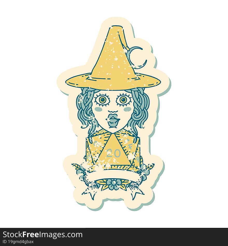 Human Witch With Natural Twenty Dice Roll Illustration