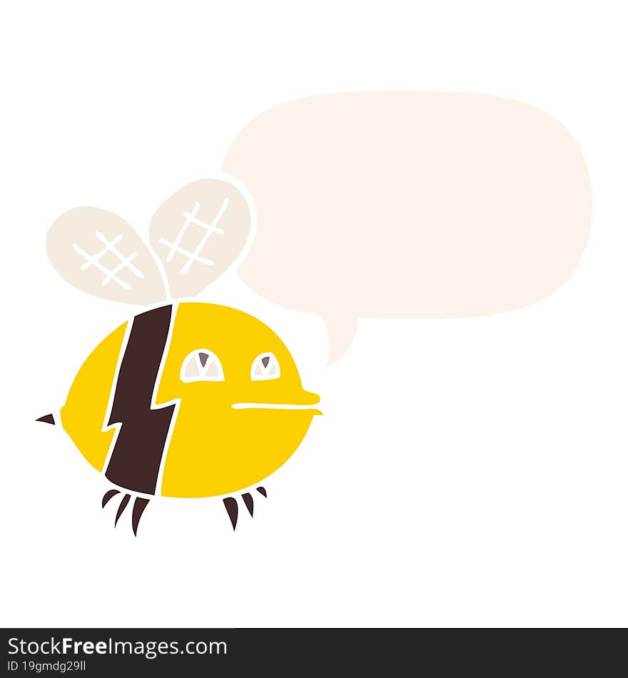 cartoon bee with speech bubble in retro style