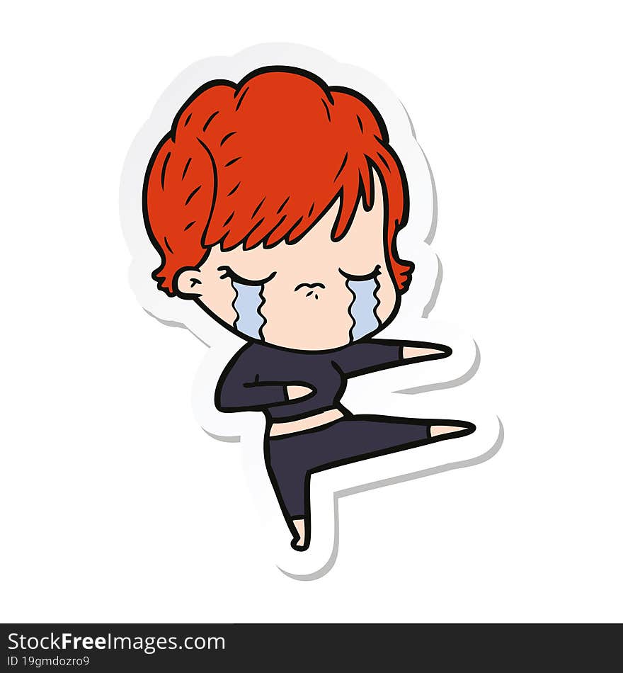 sticker of a cartoon woman crying