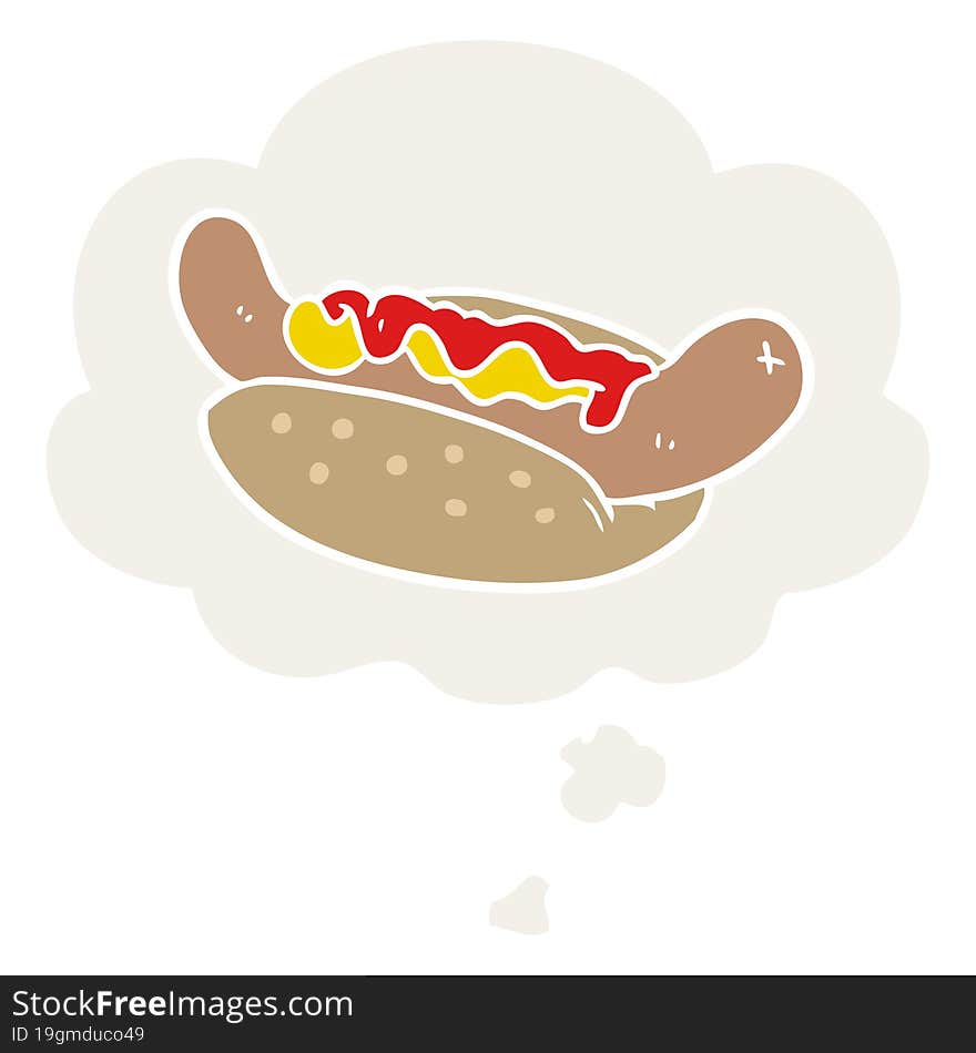 Cartoon Hot Dog And Thought Bubble In Retro Style