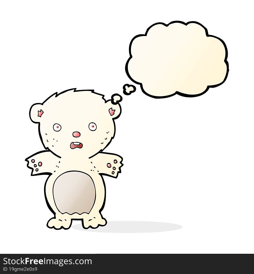 frightened polar bear cartoon with thought bubble