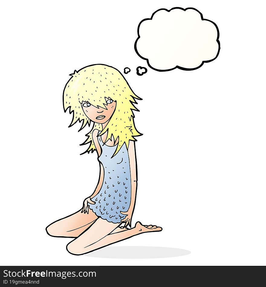 Cartoon Pretty Girl With Thought Bubble