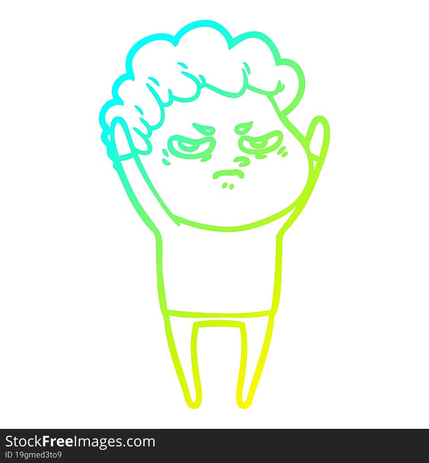 cold gradient line drawing cartoon angry man