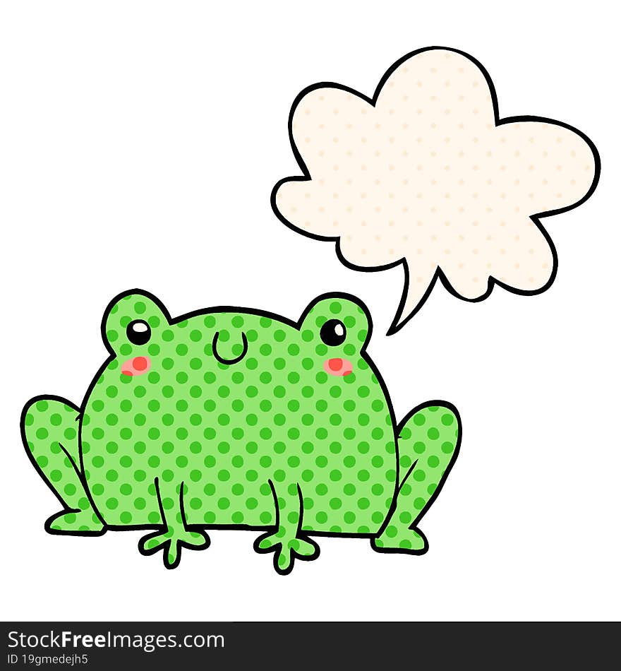 cartoon frog with speech bubble in comic book style