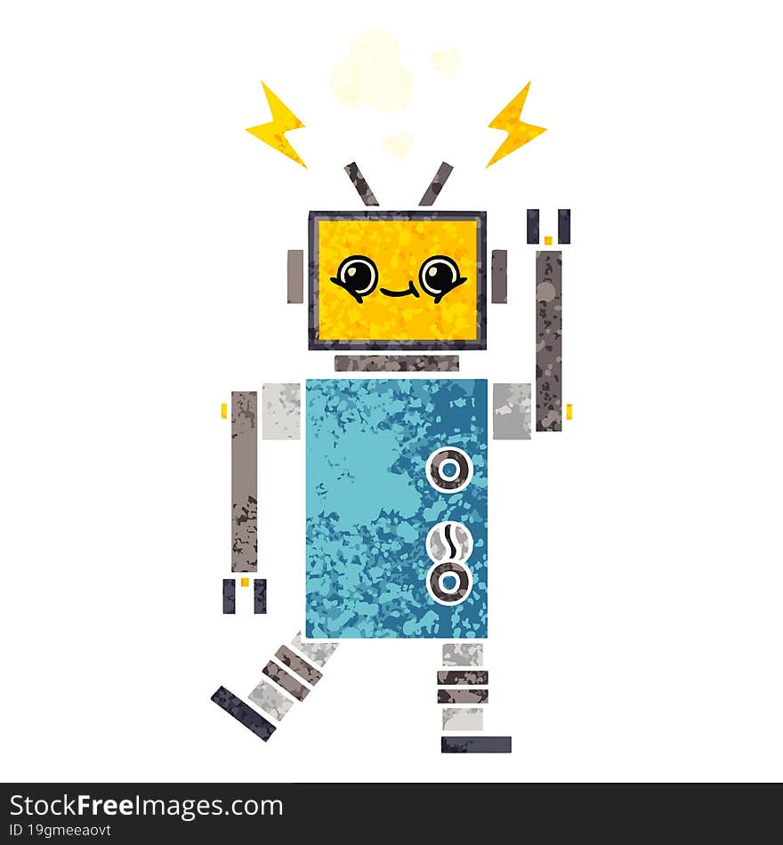 Retro Illustration Style Cartoon Robot