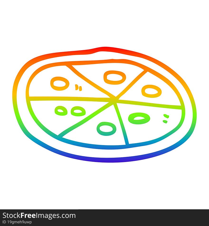 Rainbow Gradient Line Drawing Cartoon Pizza