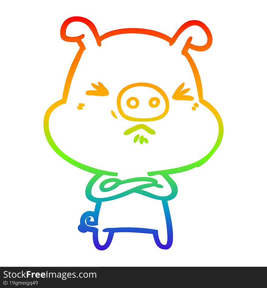 rainbow gradient line drawing cartoon grumpy pig