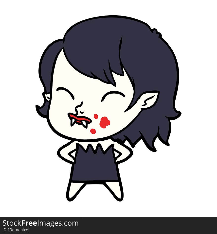 cartoon vampire girl with blood on cheek. cartoon vampire girl with blood on cheek