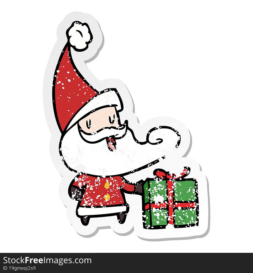 Distressed Sticker Of A Cartoon Santa Claus