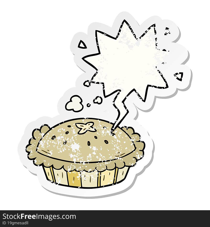 hot cartoon pie fresh out of the oven and speech bubble distressed sticker