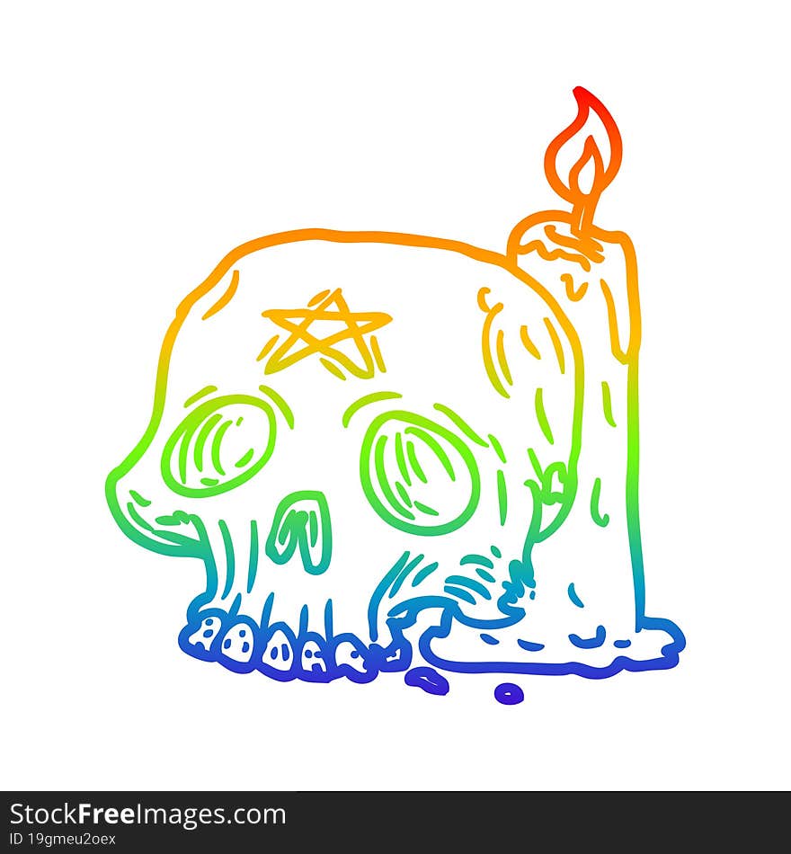 rainbow gradient line drawing of a spooky skull and candle