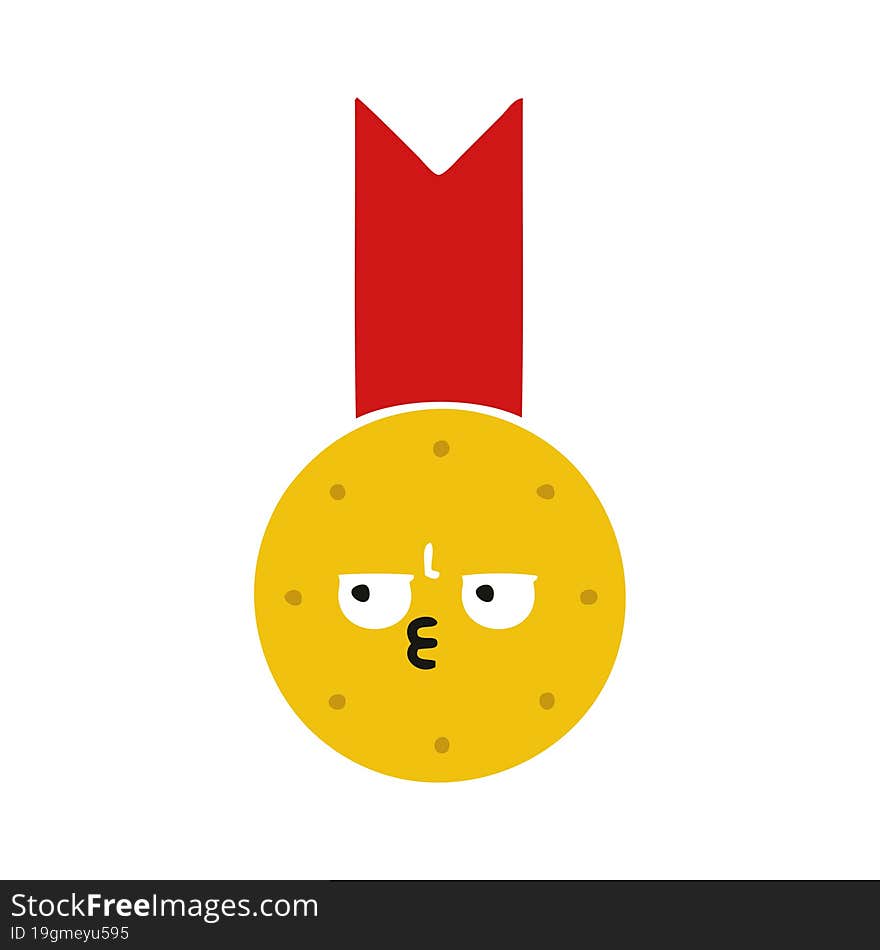 flat color retro cartoon of a gold medal