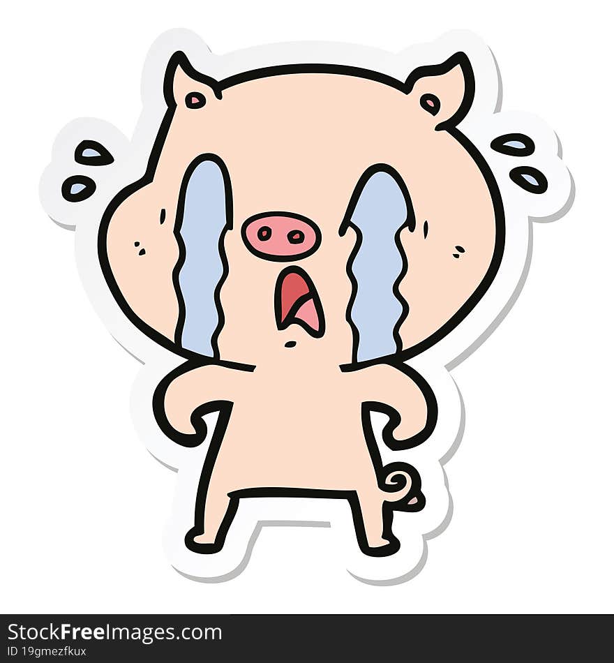 sticker of a crying pig cartoon