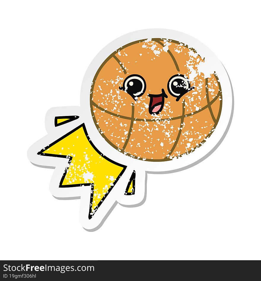 distressed sticker of a cute cartoon basketball