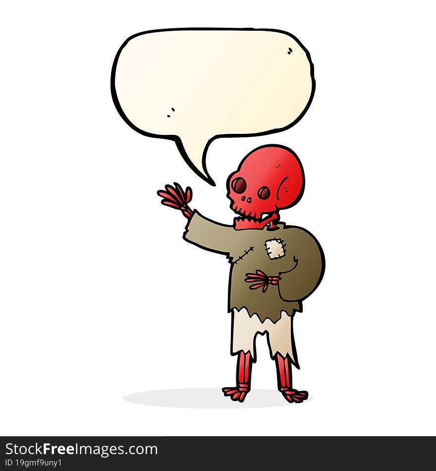 cartoon skeleton waving with speech bubble