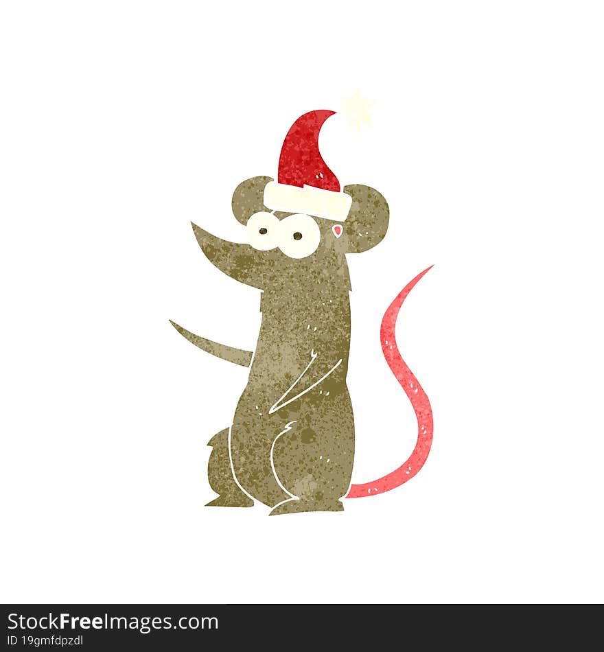 Retro Cartoon Mouse Wearing Christmas Hat