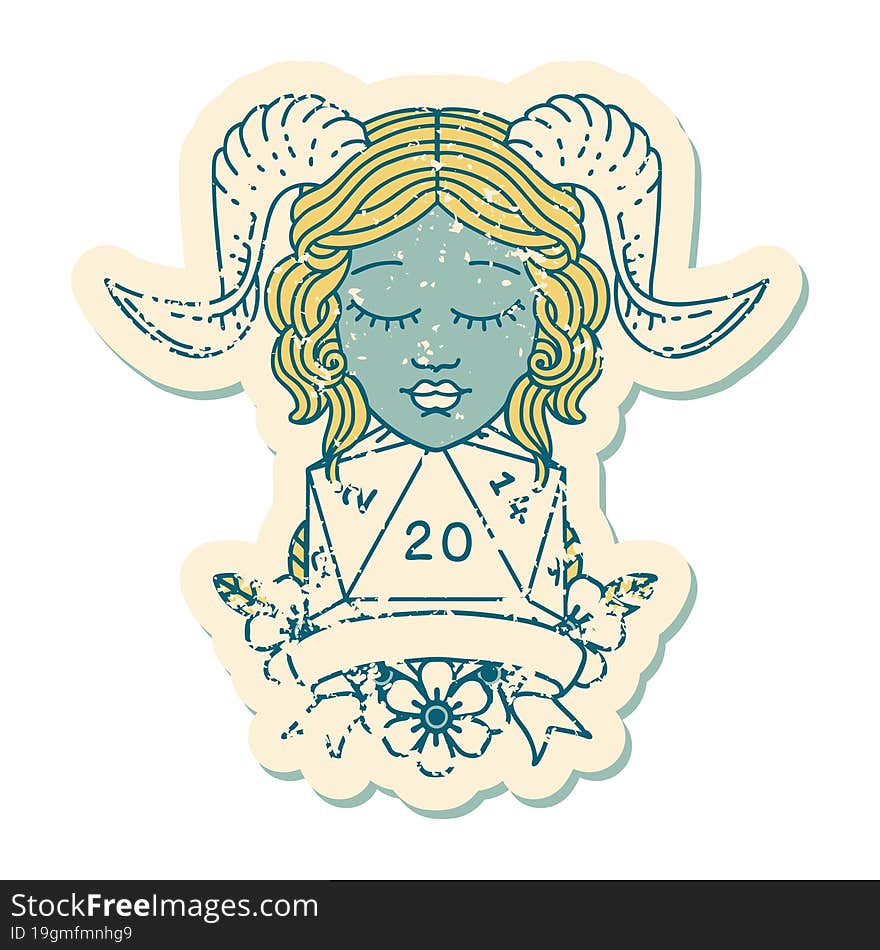 Retro Tattoo Style tiefling with natural 20 D20 roll. Retro Tattoo Style tiefling with natural 20 D20 roll