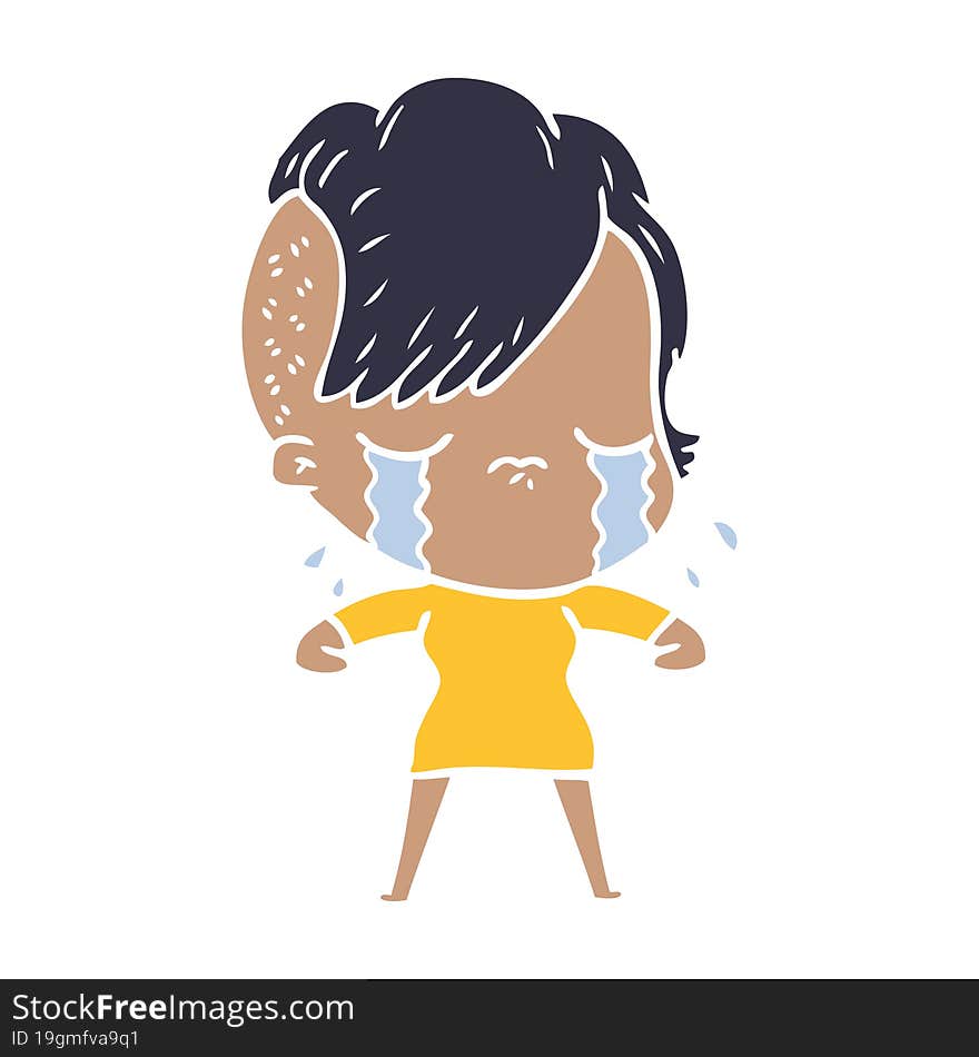 flat color style cartoon crying girl