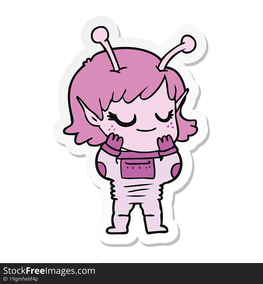 sticker of a smiling alien girl cartoon