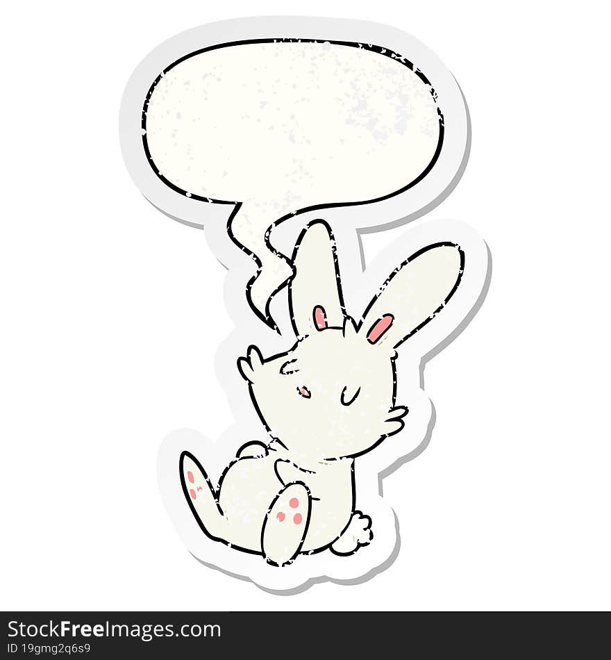 cute cartoon rabbit sleeping with speech bubble distressed distressed old sticker. cute cartoon rabbit sleeping with speech bubble distressed distressed old sticker