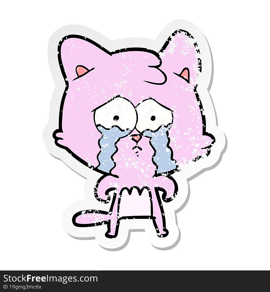 distressed sticker of a cartoon crying cat