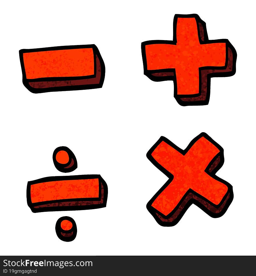 Grunge Textured Illustration Cartoon Math Symbols