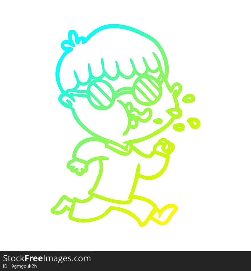 Cold Gradient Line Drawing Cartoon Boy Wearing Spectacles And Running