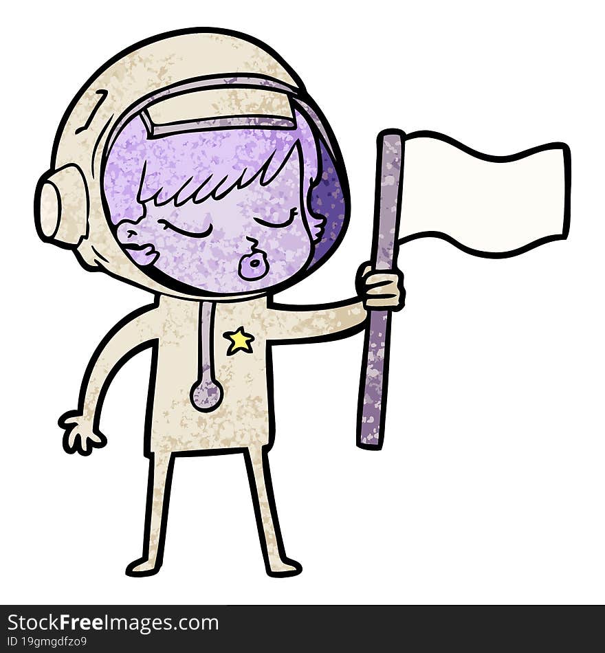 cartoon pretty astronaut girl planting flag. cartoon pretty astronaut girl planting flag