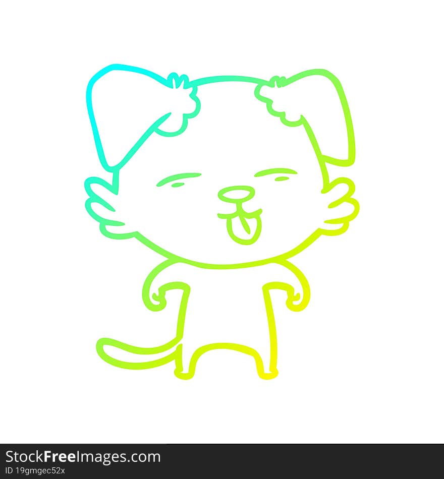 cold gradient line drawing cartoon dog sticking out tongue