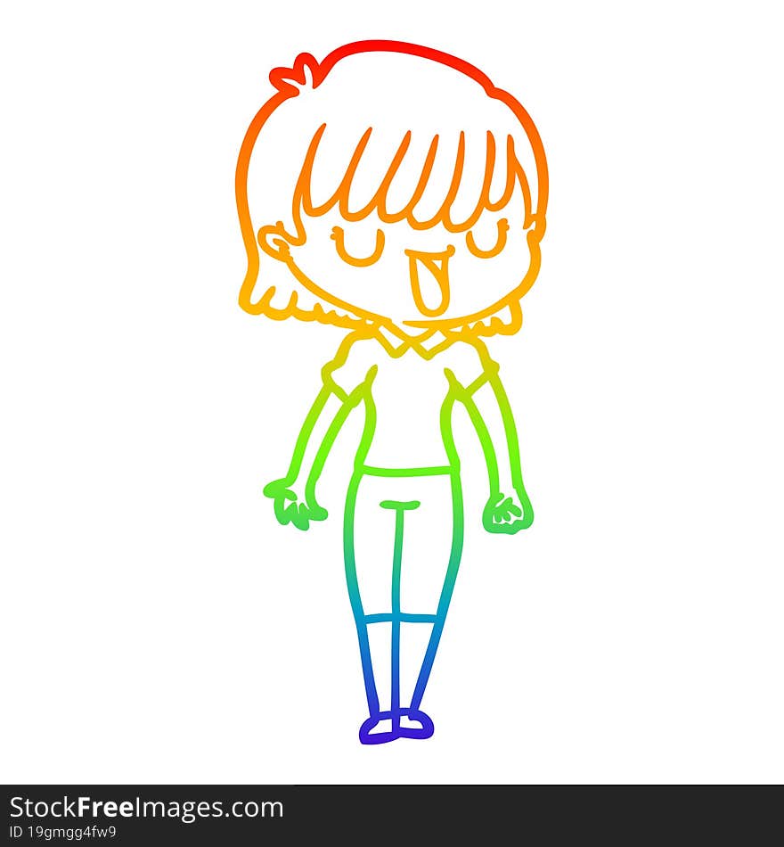 rainbow gradient line drawing of a cartoon woman