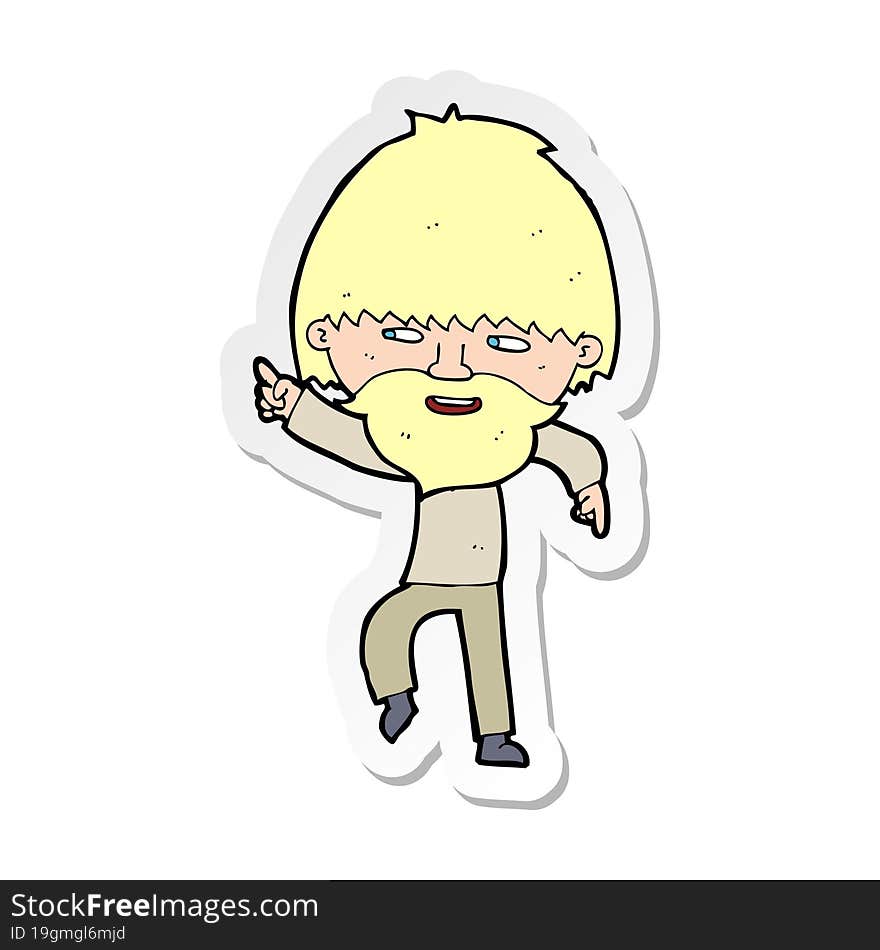 Sticker Of A Cartoon Bearded Man Pointing And Laughing