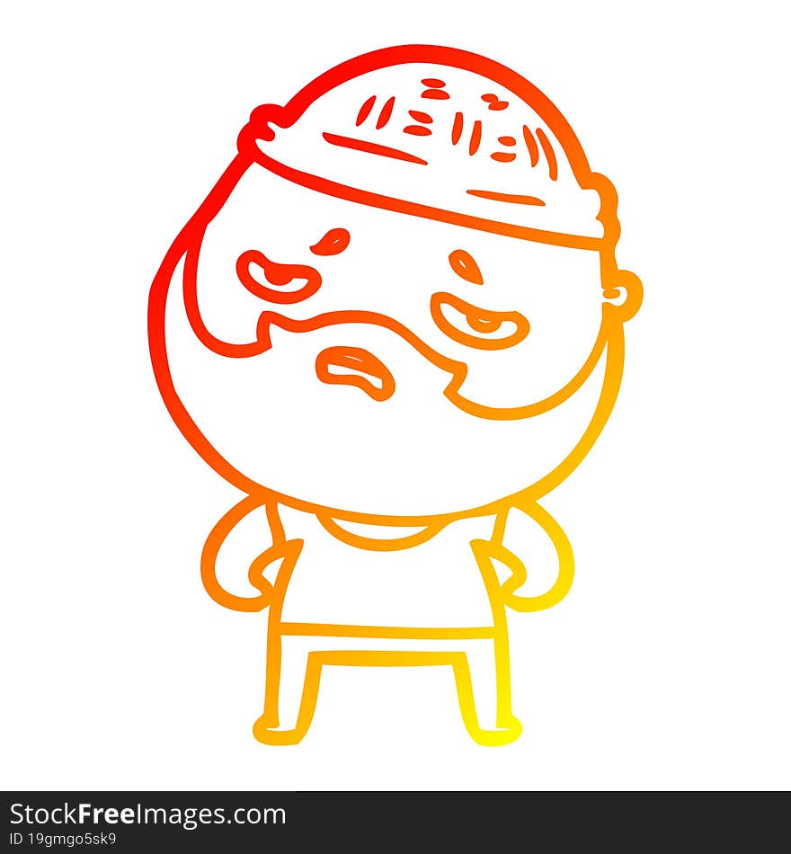 warm gradient line drawing cartoon worried man with beard