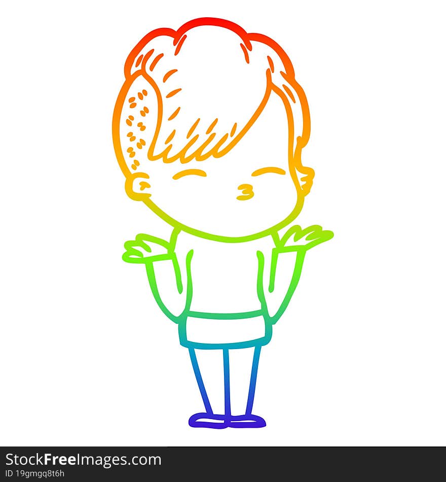 rainbow gradient line drawing cartoon girl shrugging shoulders